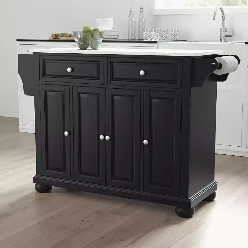 Meuble Îlot de Cuisine sur Roulettes avec Plateau en Granit – Gris Foncé