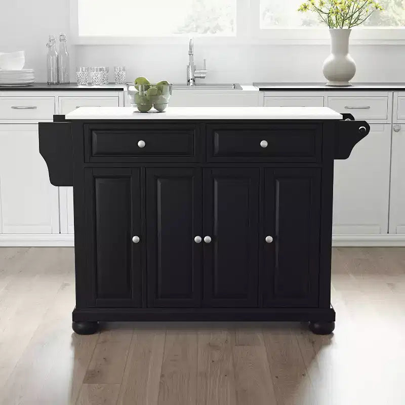 Meuble Îlot de Cuisine sur Roulettes avec Plateau en Granit – Gris Foncé