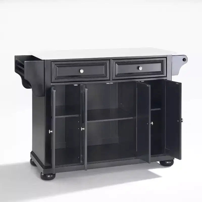 Meuble Îlot de Cuisine sur Roulettes avec Plateau en Granit – Gris Foncé