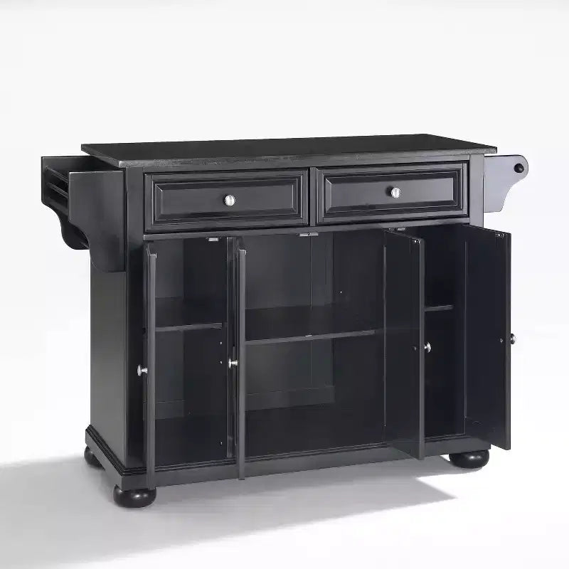 Meuble Îlot de Cuisine sur Roulettes avec Plateau en Granit – Gris Foncé
