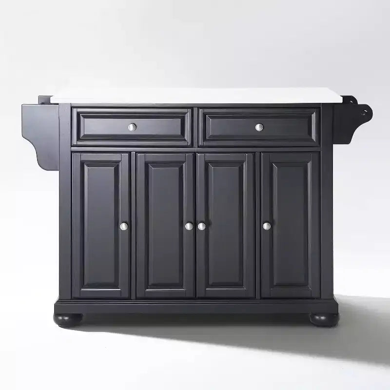 Meuble Îlot de Cuisine sur Roulettes avec Plateau en Granit – Gris Foncé
