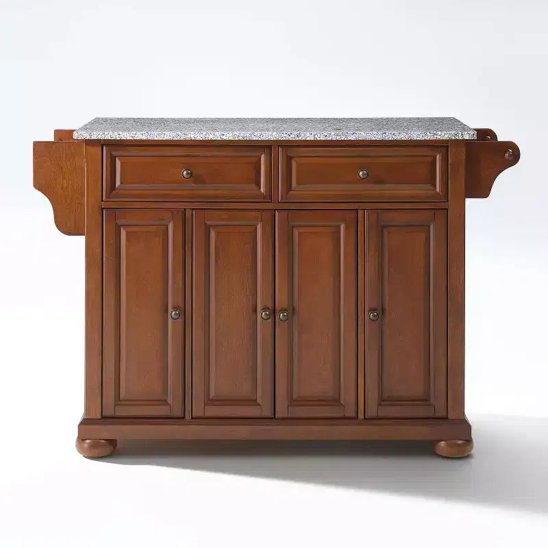 Meuble Îlot de Cuisine sur Roulettes avec Plateau en Granit – Gris Foncé